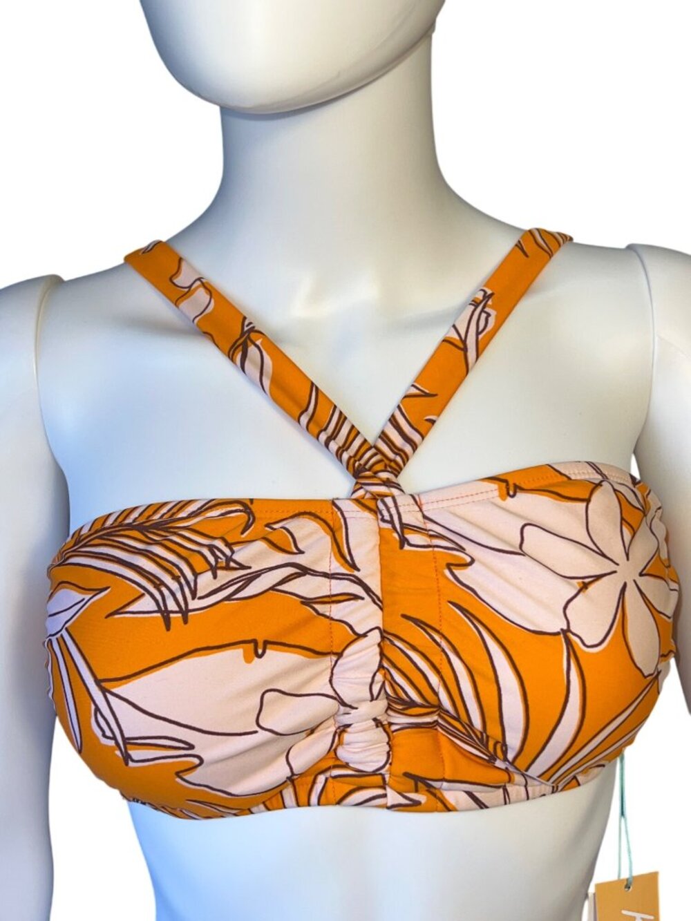 Kona Sol Womens Floral Bandeau Bikini Top M (8-10) Orange Multi Tie Back